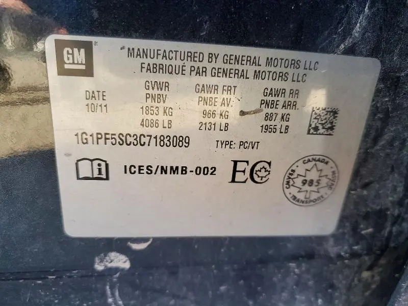 2012 CHEVROLET CRUZE LT  