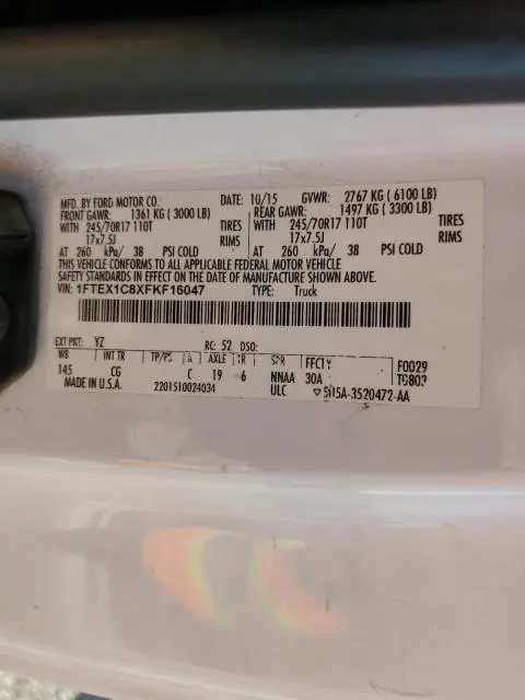 2015 FORD F150 SUPER CAB  
