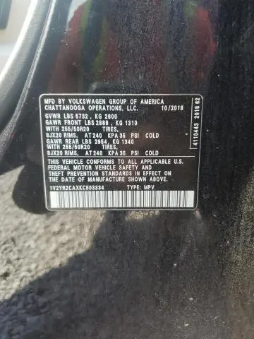 2019 VOLKSWAGEN ATLAS SE  