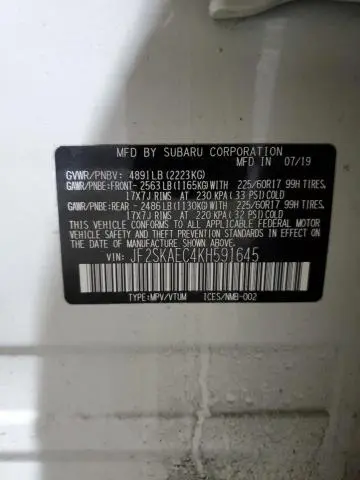 2019 SUBARU FORESTER PREMIUM  