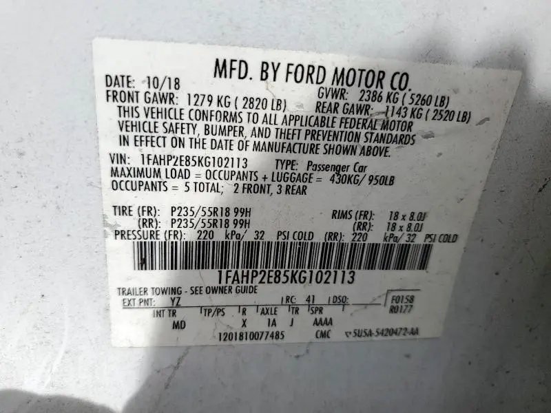 2019 FORD TAURUS SEL  