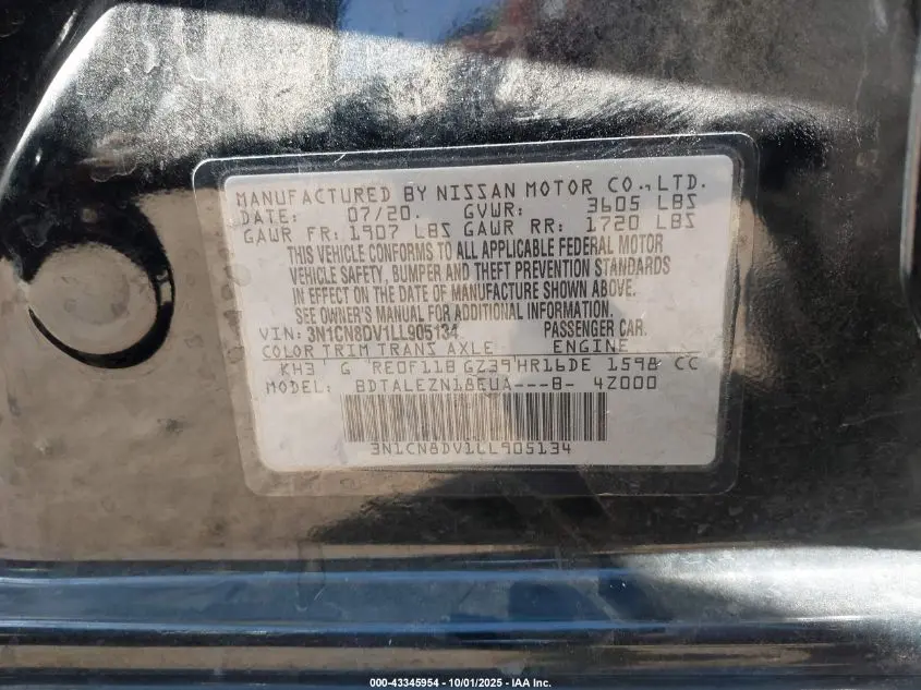 2020 NISSAN VERSA S XTRONIC CVT