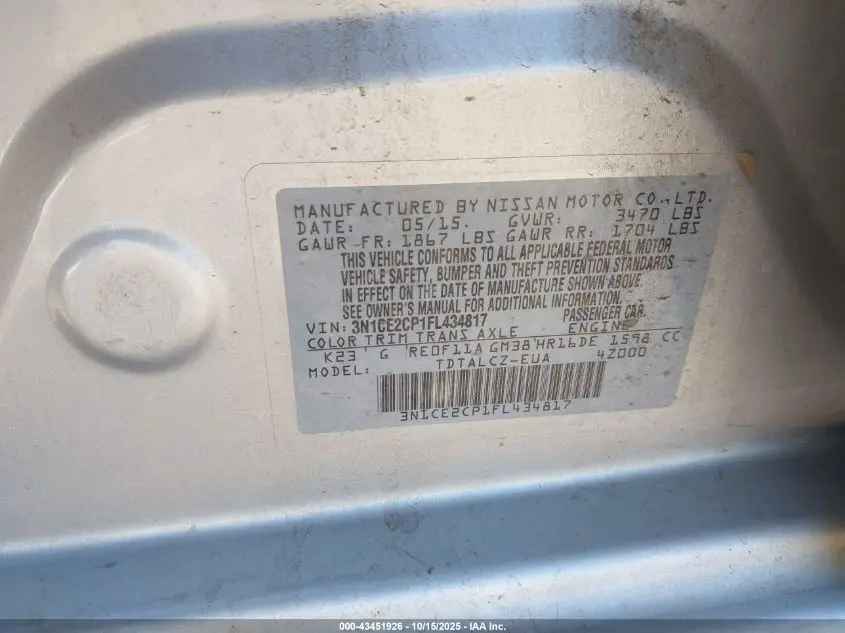 2015 NISSAN VERSA NOTE S PLUS