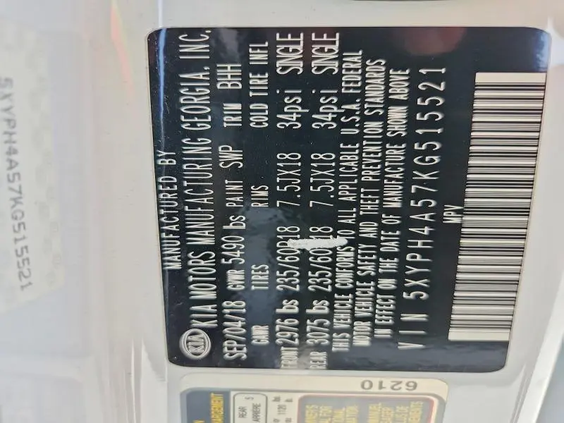 2019 KIA SORENTO EX V6  