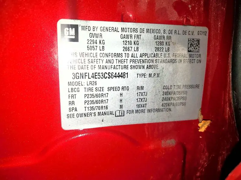 2012 CHEVROLET CAPTIVA SPORT  