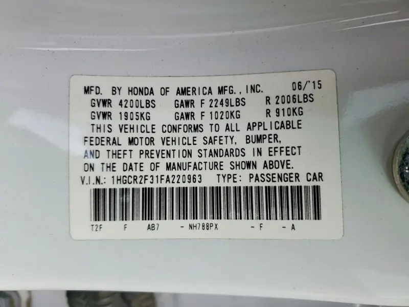 2015 HONDA ACCORD LX  