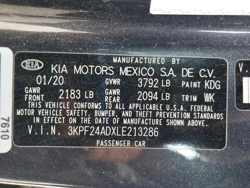 2020 KIA FORTE LXS  