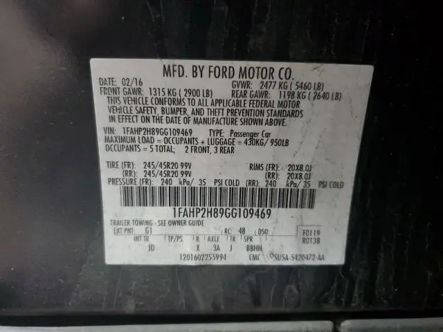 2016 FORD TAURUS SEL  