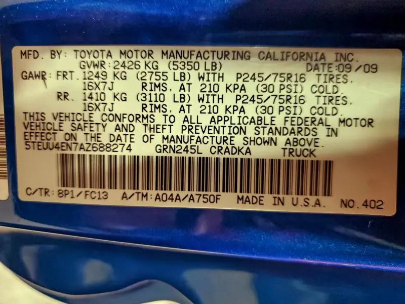 2010 TOYOTA TACOMA ACCESS CAB  