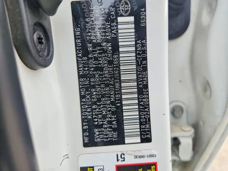 2018 TOYOTA CAMRY LE  