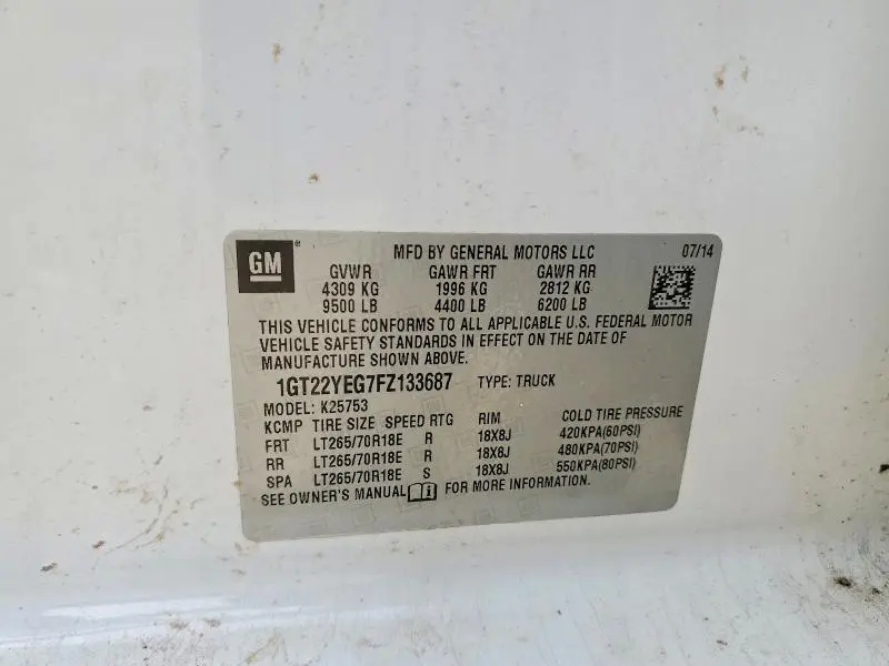 2015 GMC SIERRA K2500 SLE  