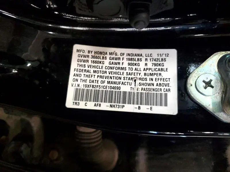 2012 HONDA CIVIC LX  