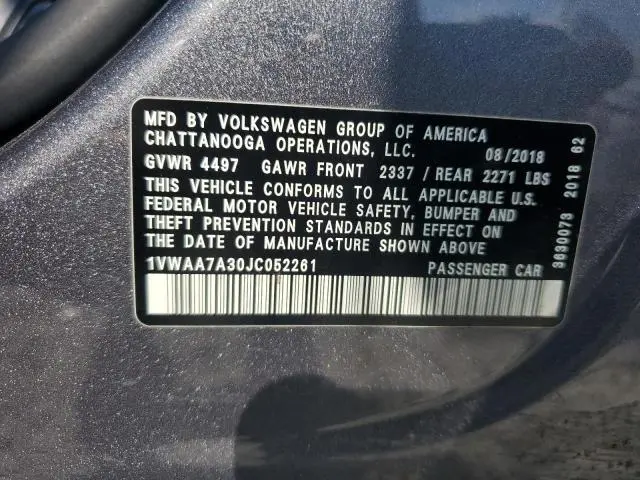 2018 VOLKSWAGEN PASSAT S  