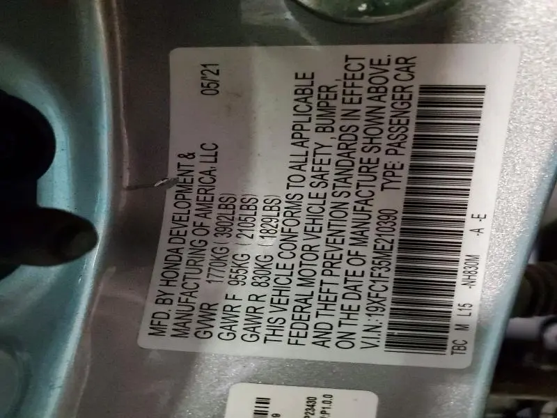2021 HONDA CIVIC EX  