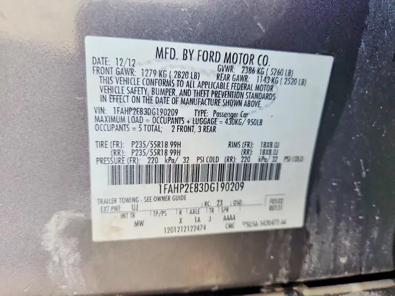 2013 FORD TAURUS SEL  