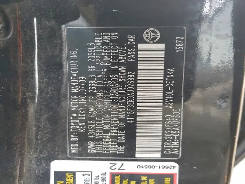 2010 TOYOTA CAMRY BASE  