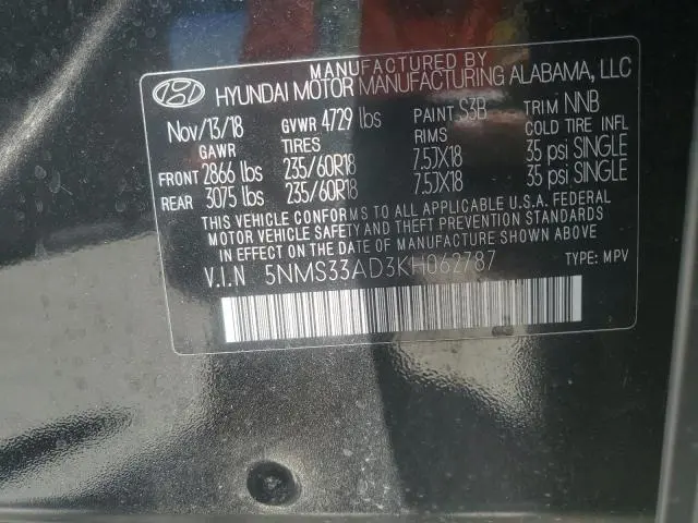 2019 HYUNDAI SANTA FE SEL  