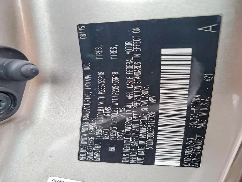 2015 TOYOTA SIENNA XLE  