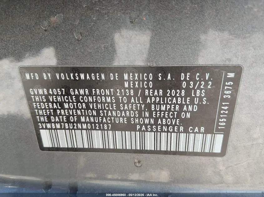 2022 VOLKSWAGEN JETTA 1.5T SPORT