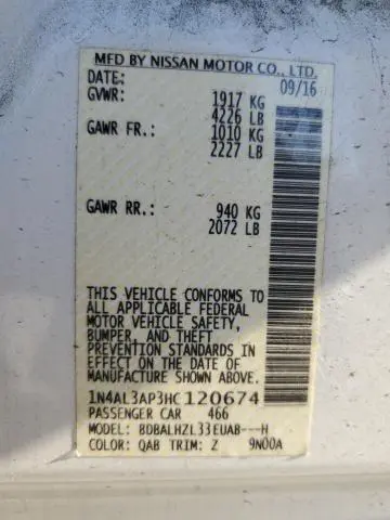 2017 NISSAN ALTIMA 2.5  