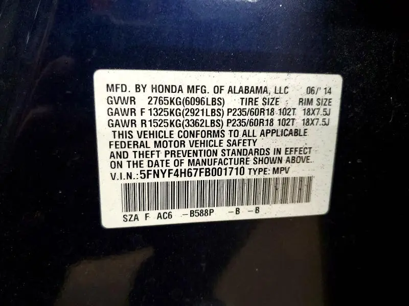 2015 HONDA PILOT EXL  