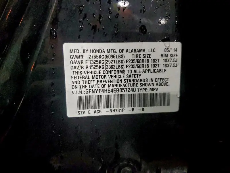 2014 HONDA PILOT EXL  