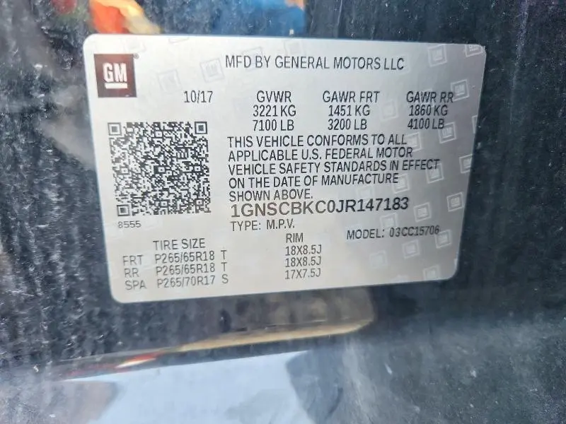 2018 CHEVROLET TAHOE C1500 LT  