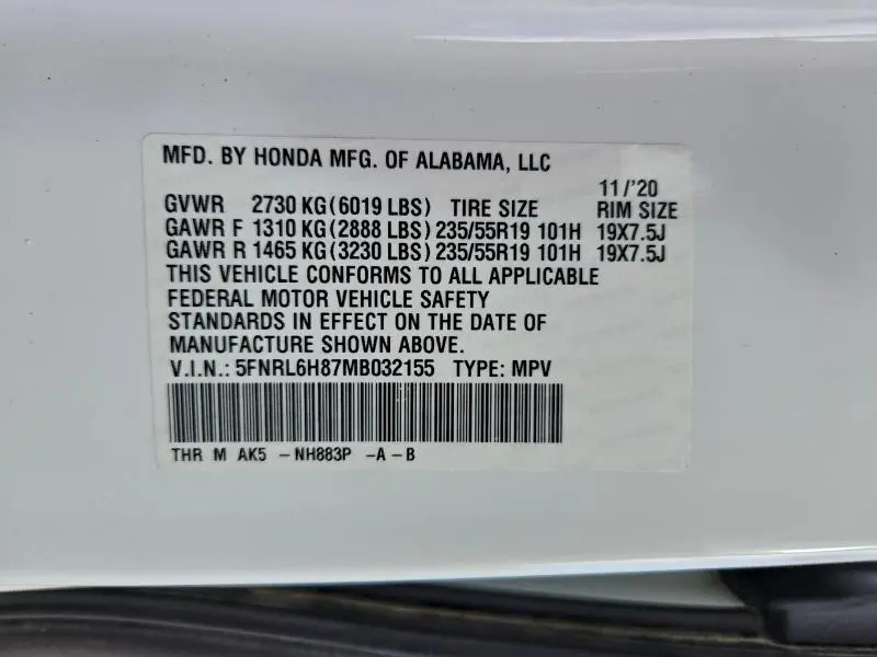 2021 HONDA ODYSSEY TOURING  