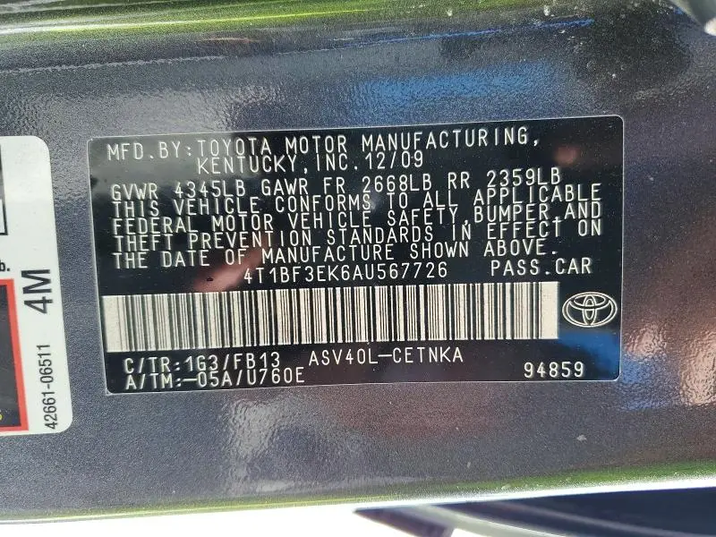 2010 TOYOTA CAMRY BASE  