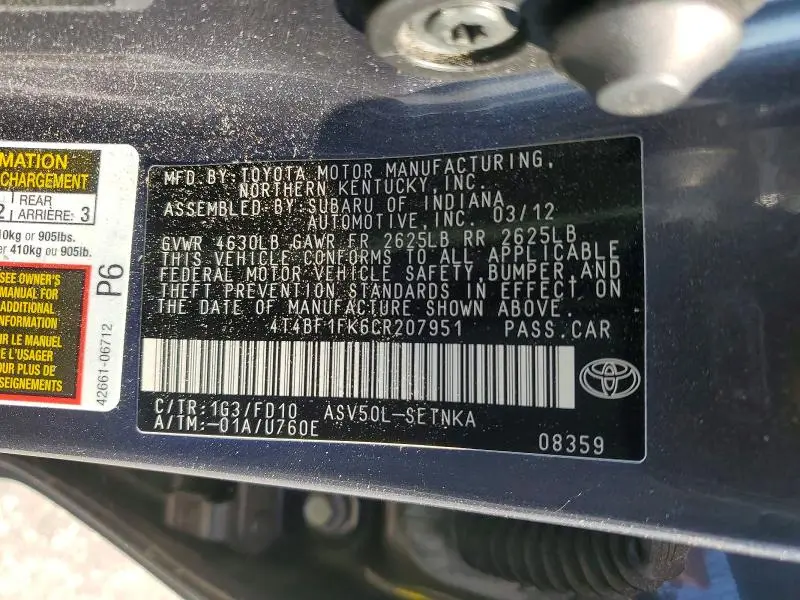 2012 TOYOTA CAMRY LE  