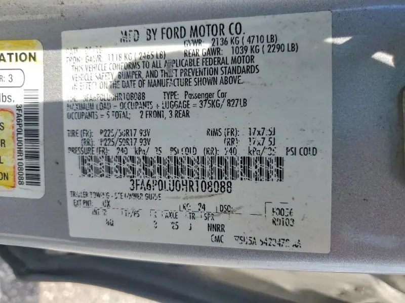 2017 FORD FUSION SE HYBRID  