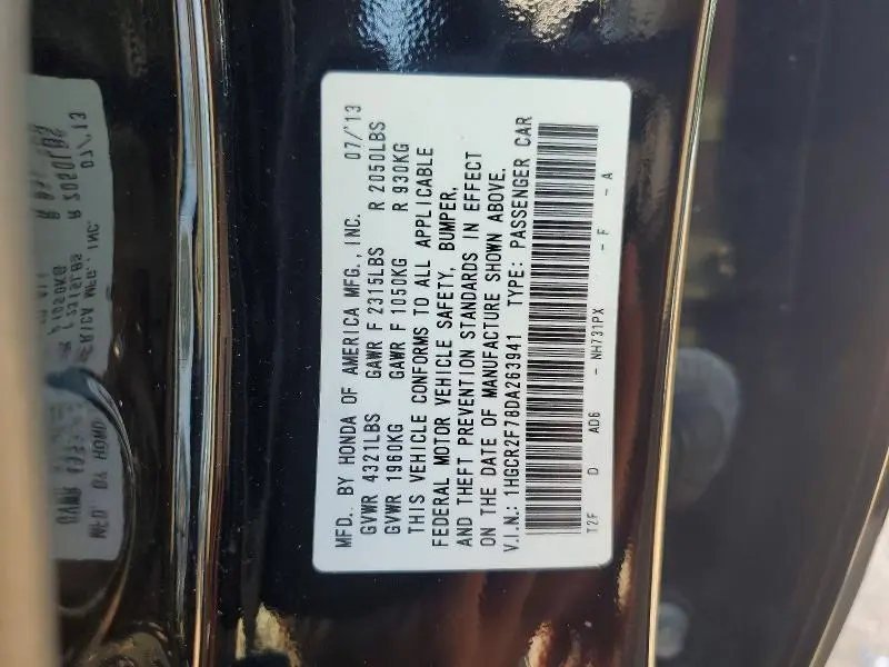 2013 HONDA ACCORD EX  