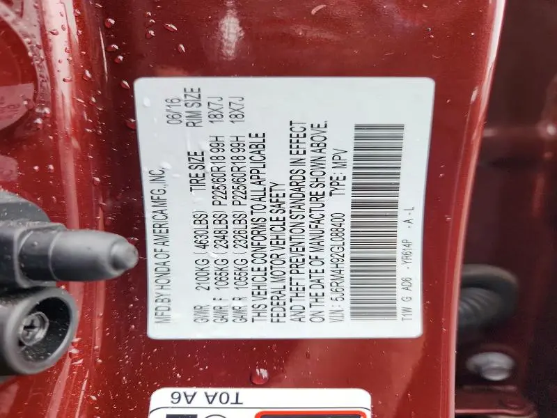 2016 HONDA CR-V TOURING  