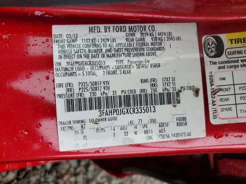 2012 FORD FUSION SEL  