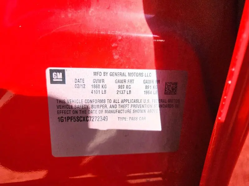 2012 CHEVROLET CRUZE LT  