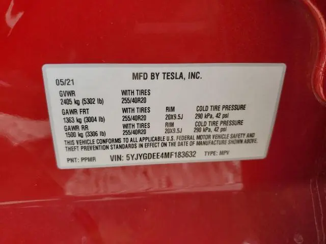 2021 TESLA MODEL Y   