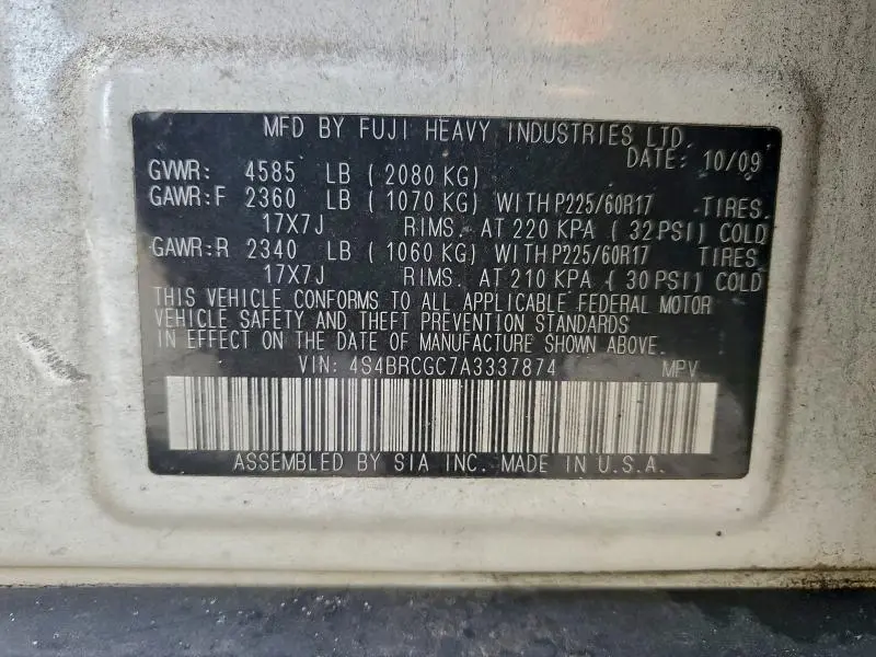 2010 SUBARU OUTBACK 2.5I PREMIUM  