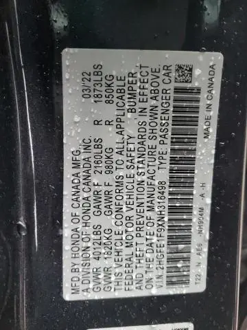 2022 HONDA CIVIC TOURING  