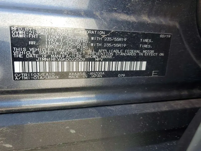 2019 TOYOTA RAV4 LIMITED  