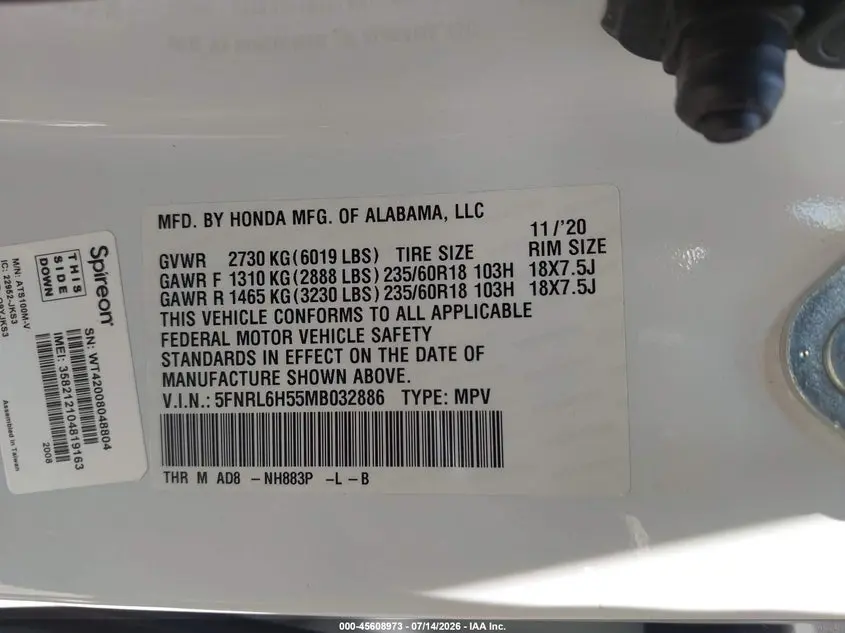 2021 HONDA ODYSSEY EX
