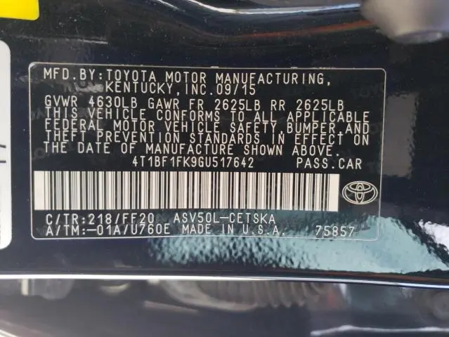 2016 TOYOTA CAMRY LE  