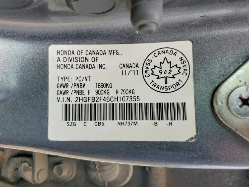 2012 HONDA CIVIC LX  