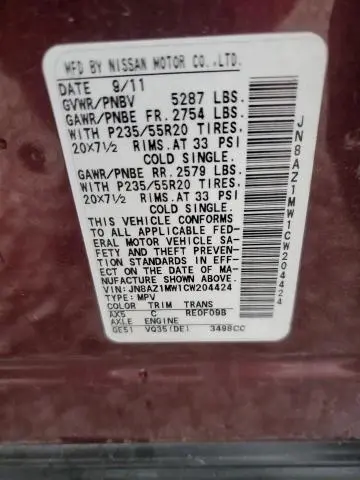 2012 NISSAN MURANO S  