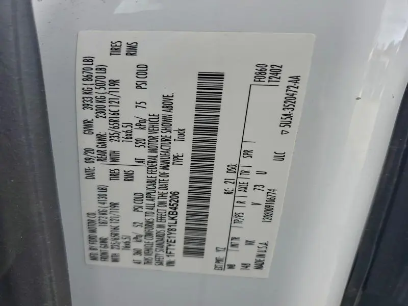 2020 FORD TRANSIT T-150  