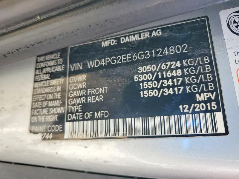 2016 MERCEDES-BENZ METRIS   