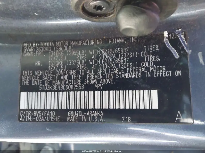 2012 TOYOTA HIGHLANDER BASE V6