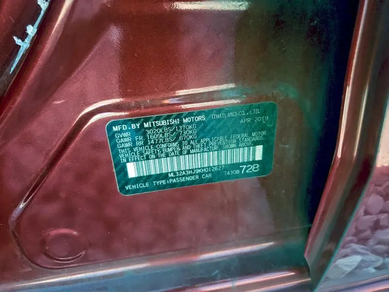 2019 MITSUBISHI MIRAGE ES  