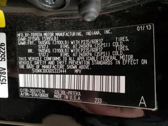 2013 TOYOTA SIENNA LE  