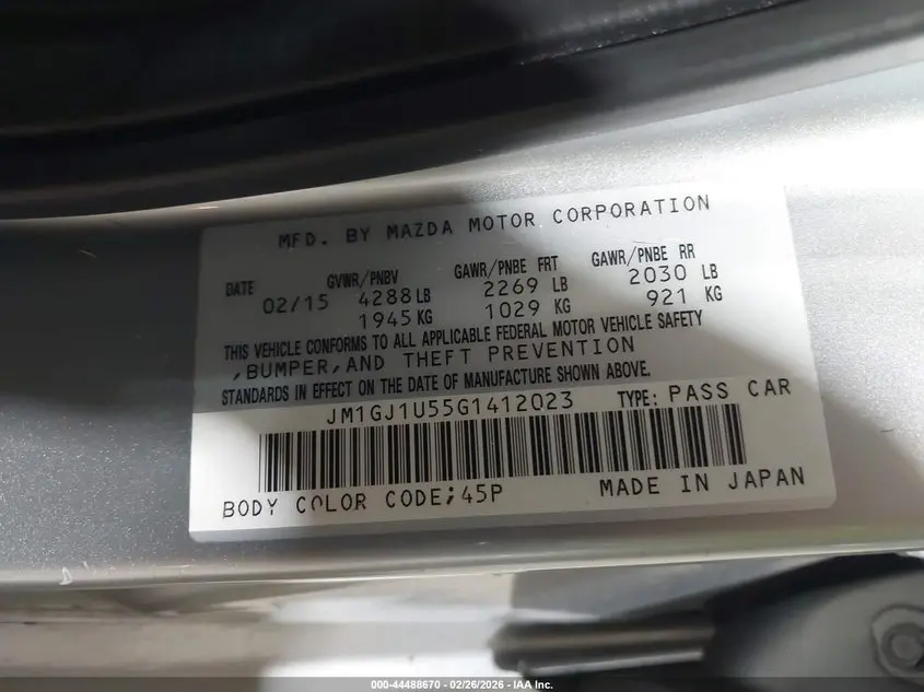 2016 MAZDA MAZDA6 I SPORT