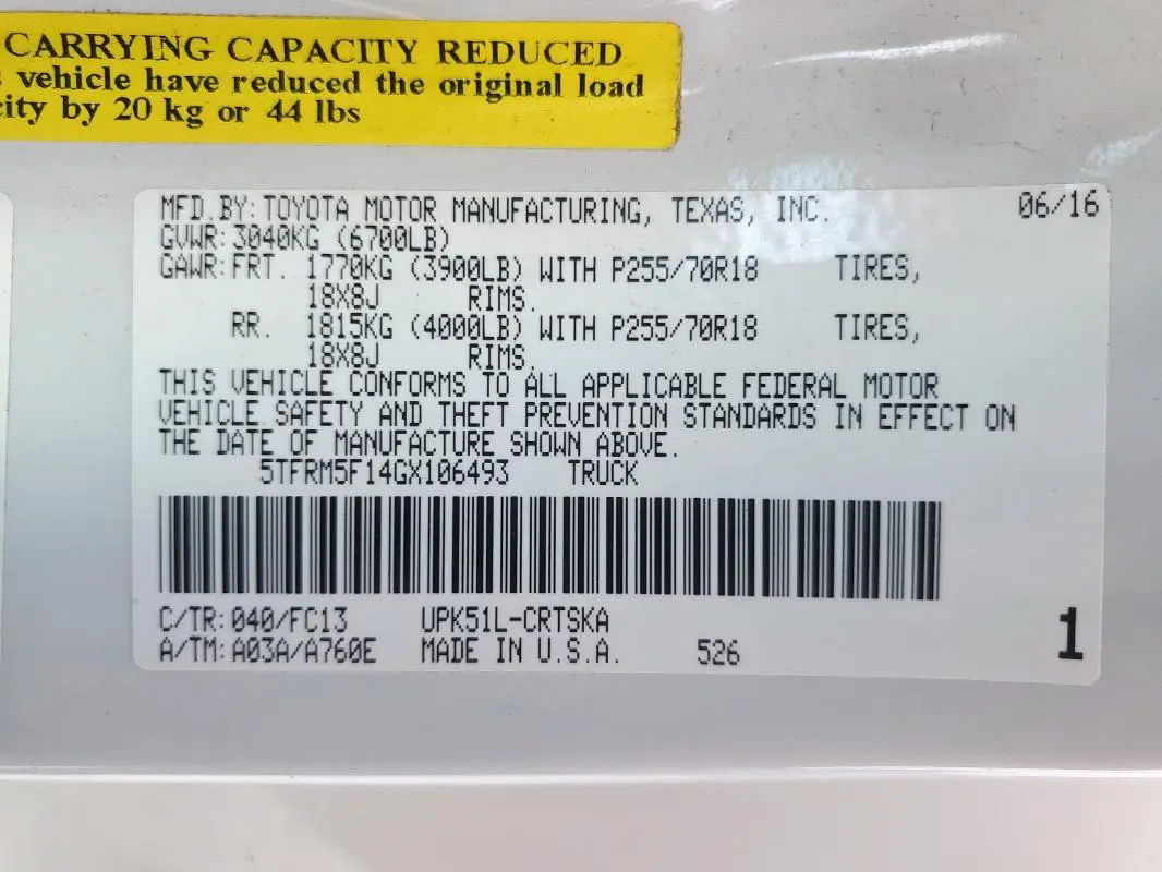2016 TOYOTA TUNDRA DOUBLE CAB SR  
